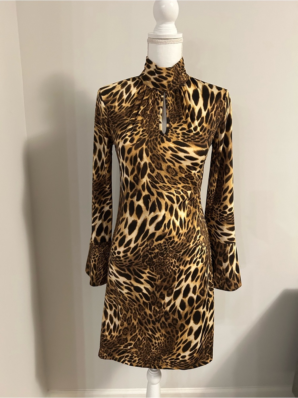INC Animal Print Mock-Neck Long Sleeve Dress in Brown